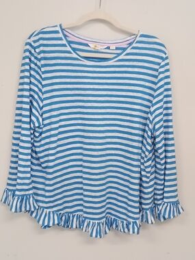 Boden Linen Dorothy Blue White Striped Ruffle Preppy Nautical Casual Top 16/18